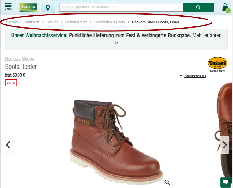 Product details page breadcrumb